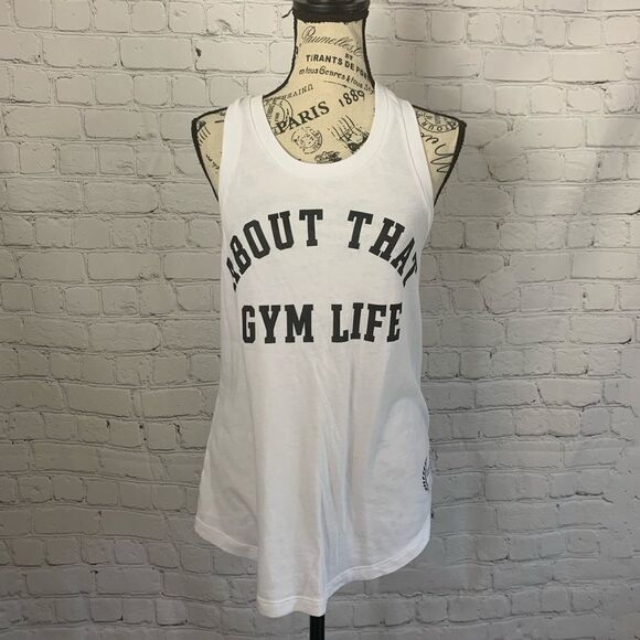 Pink Victoria’s Secret White “About That Gym Life” Tank Top size small - Picture 1 of 8